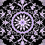 Elegant Floral Medallion Featuring Stylized Petals and Curved Vines (Black)