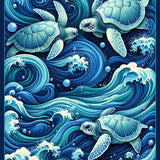 Sea Turtle Swirls Navy Runner Rug(Blue)