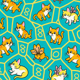 Cartoon Animal Friends Frolic with Interlocking Fishbone Motifs(Teal)