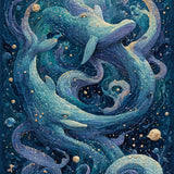 Marine Octopus Illusion with Nautical Whale Motifs and Ocean Swirl Art(Blue)