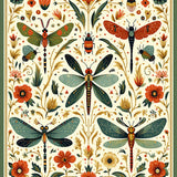 Boho Bug Parade with Stylized Dragonflies and Floral Scrollwork(Yellow)