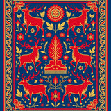 Vintage Elk with Intricate Folk Art Motifs(Blue)