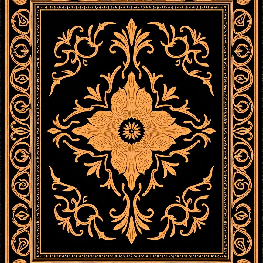 Ornamental Damask Blossom with Faded Scrolls and Interlocking Foliage (Black) - ODIKA