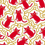 Whiskered Holiday Mischief with Illuminated Playful Feline Illustrations(Red)