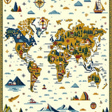 Global Journey Round Playmat with Educational Map for Circle Time(Gold)