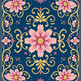 Art Nouveau Garden With Flowing Petals And Whimsical Scrollwork (Blue)