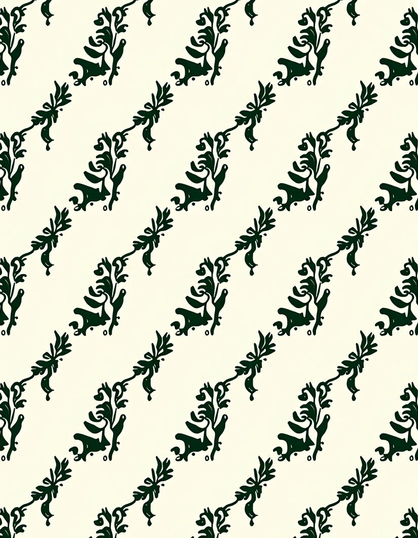 Classic Damask Scrollwork with Floral Motifs (Green) - ODIKA