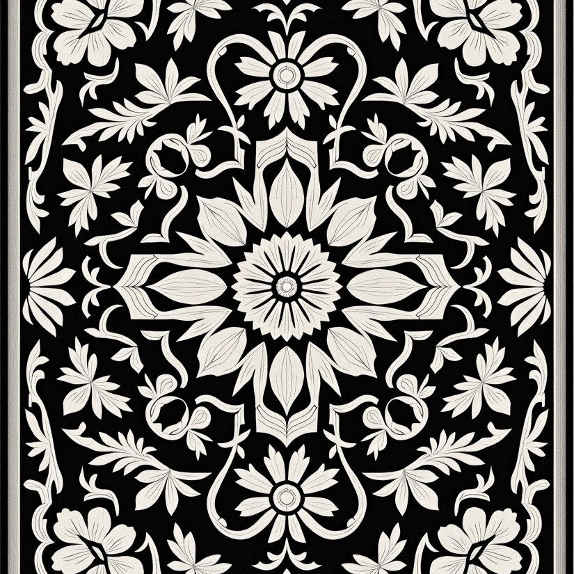Distressed Vintage Floral Arrangement with Ornate Scrollwork Accents (Black) - ODIKA