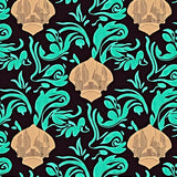 Underwater Garden Kelp Forest with Scallop Shell Medallions(Black)