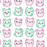 Charming Kitten Faces with Polka Dot Background and Curly Tail Details(Pink)