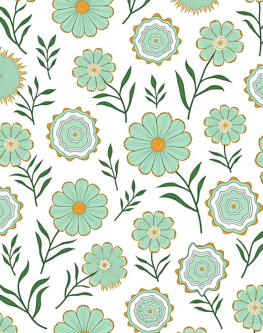 Intricate Botanical Scrollwork with Stylized Floral Accents (Green) - ODIKA