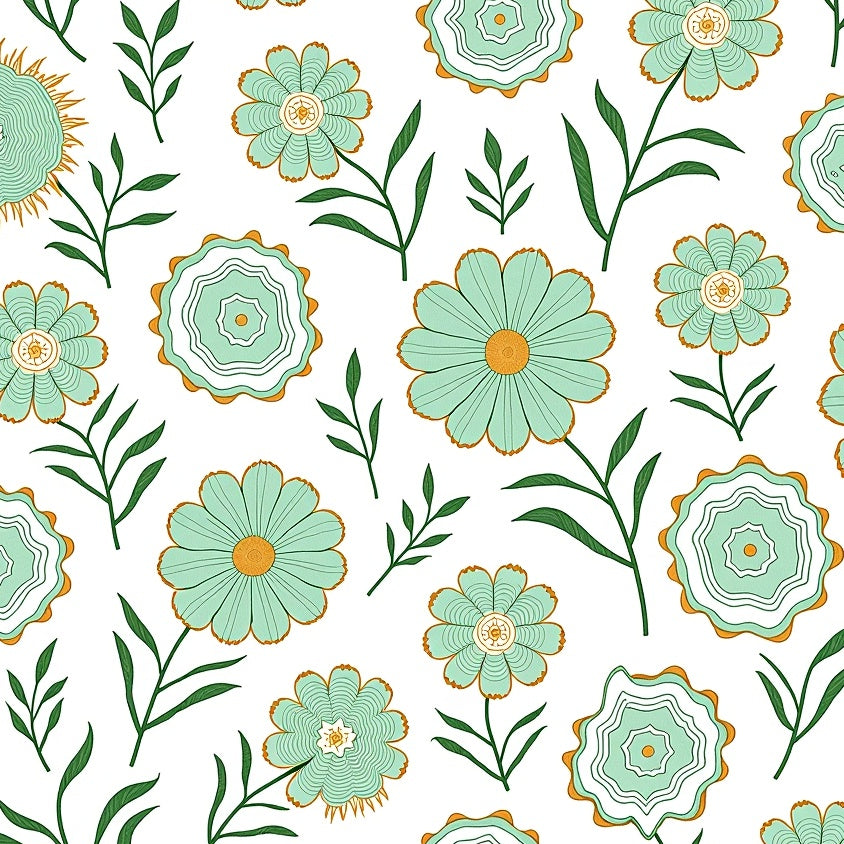 Intricate Botanical Scrollwork with Stylized Floral Accents (Green) - ODIKA