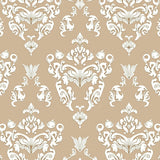 Traditional Damask with Ornamental Scrollwork Accents (Beige)