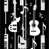 Acoustic Guitar and Piano Keys Area Rug for Music Lovers(Black)
