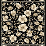 Chic Black and Beige Area with Vintage Floral Accents(Black)