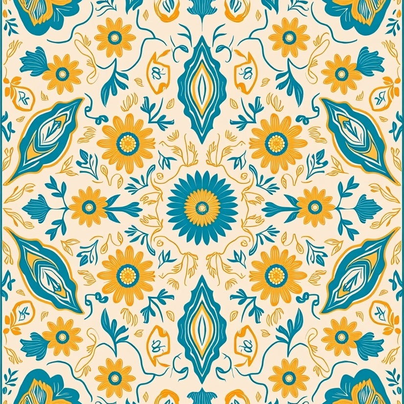 Meadow Dream Interlocking Paisley and Floral Mosaic (Beige) - ODIKA