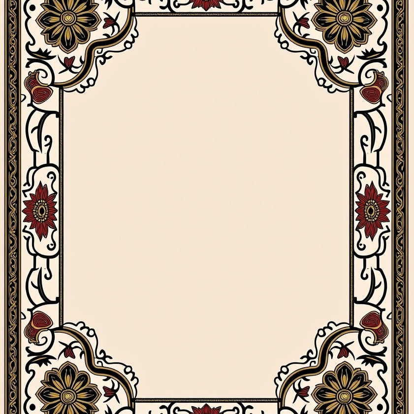 Vintage Floral Medallion Ornate Embellished Decorative Elegant (Black) - ODIKA