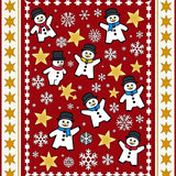 Festive Snowflake Parade with Dancing Snowmen and Starry Borders(Red)