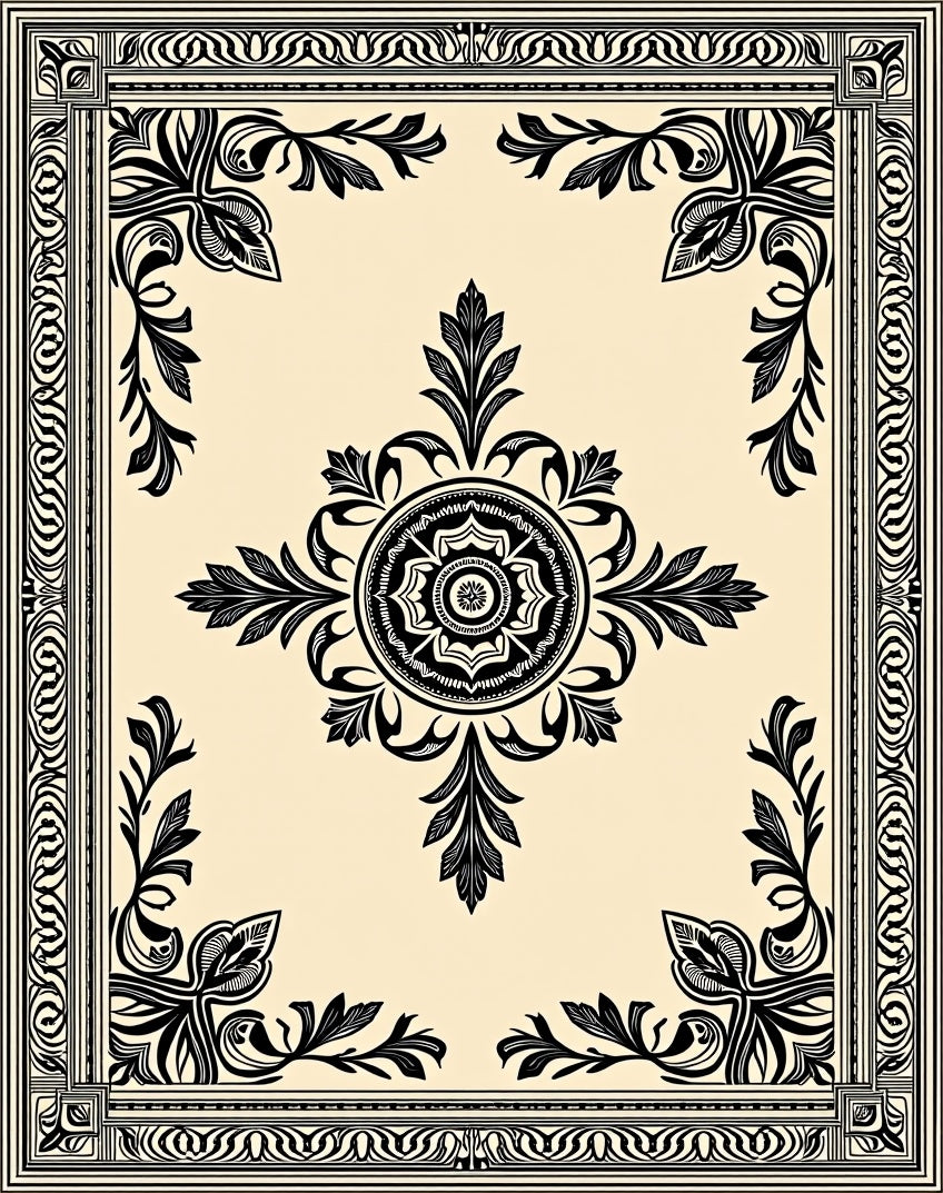 Vintage Medallion Ornate Botanical Motif Traditional Design (Beige) - ODIKA