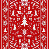 Snowflake Forest Motif with Festive Tree Accents Holiday(Red)