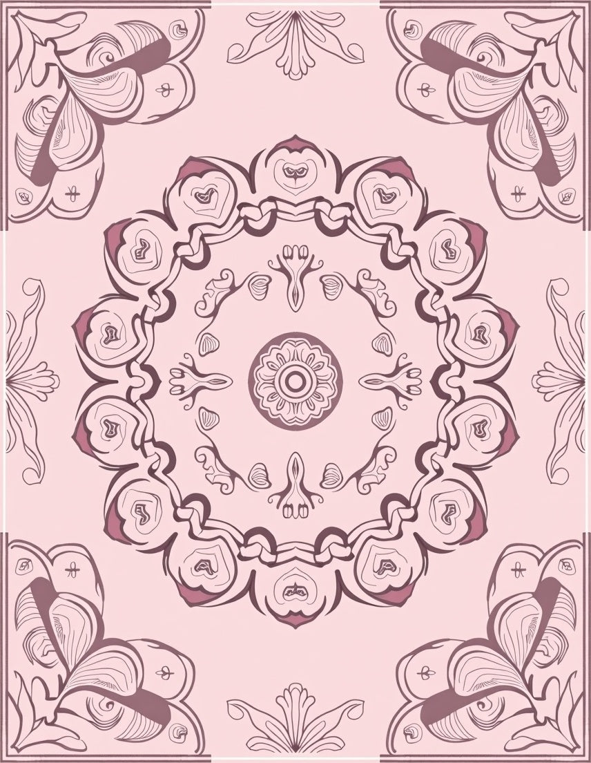 Abstract Floral Medallion Featuring Layered Petals and Ornate Details (Pink) - ODIKA