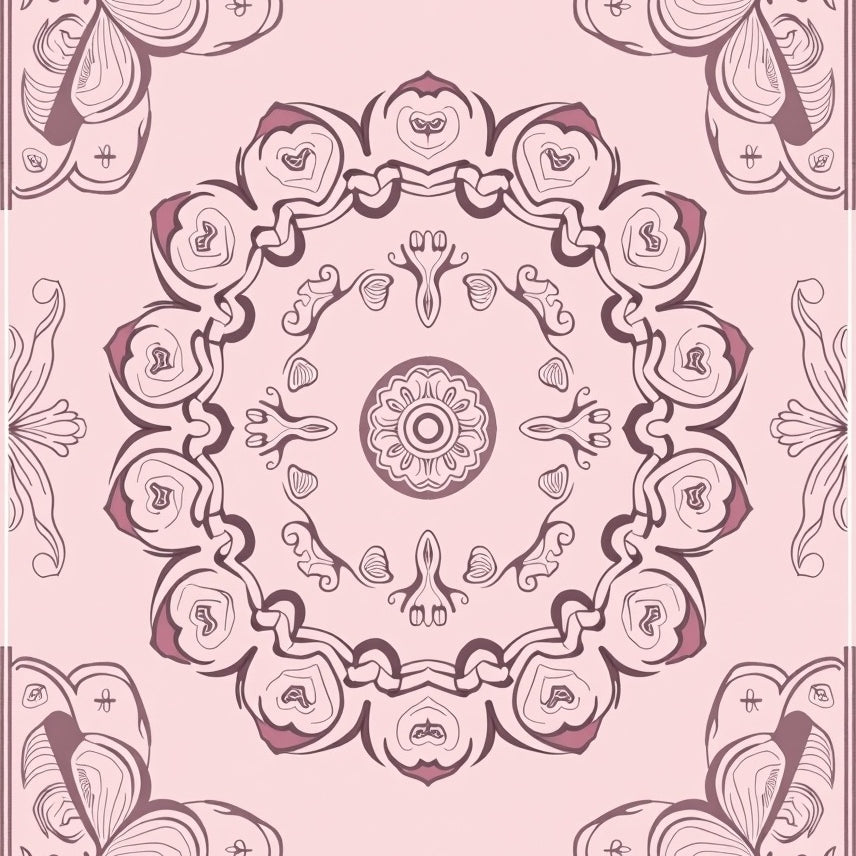 Abstract Floral Medallion Featuring Layered Petals and Ornate Details (Pink) - ODIKA