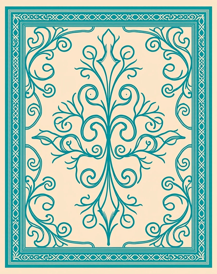 Elegant Vine Scroll Lattice Traditional Decorative Surface (Teal) - ODIKA