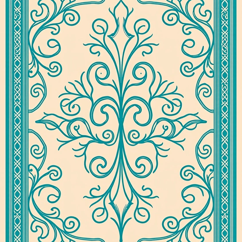 Elegant Vine Scroll Lattice Traditional Decorative Surface (Teal) - ODIKA