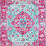 Elegant Washable Rug Funky Oriental Design Non Shedding Low Pile Carpet(Blue)