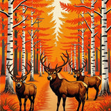 Autumn Birch Forest Elk Herd Non Slip Hallway Floor(Orange)