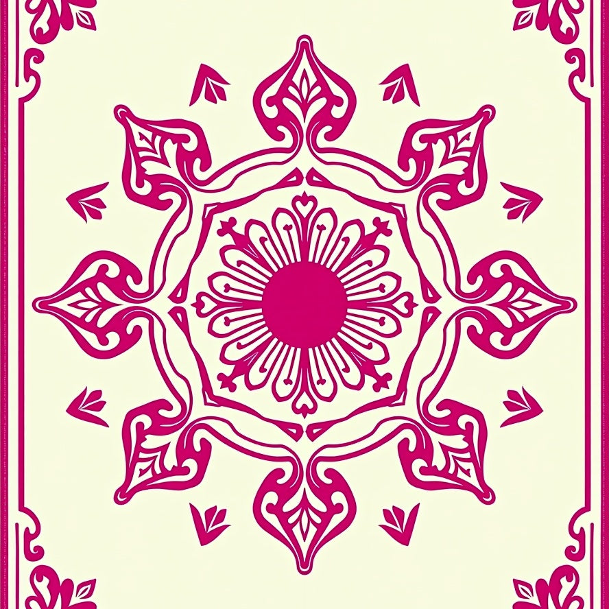 Classic Ornamental Medallion Motif with Delicate Scrollwork (Pink) - ODIKA