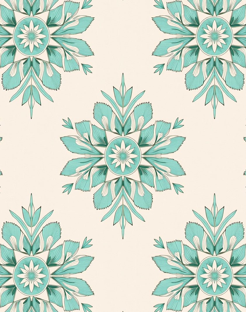 Botanical Garden Heirloom Faded Medallion Elegant Embroidery (Teal) - ODIKA