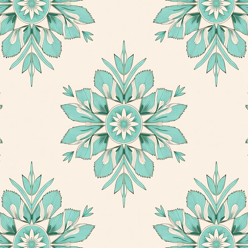 Botanical Garden Heirloom Faded Medallion Elegant Embroidery (Teal) - ODIKA