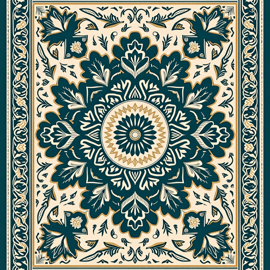 Intricate Interlocking Medallion Design with Stylized Petal Embellishments (Beige) - ODIKA