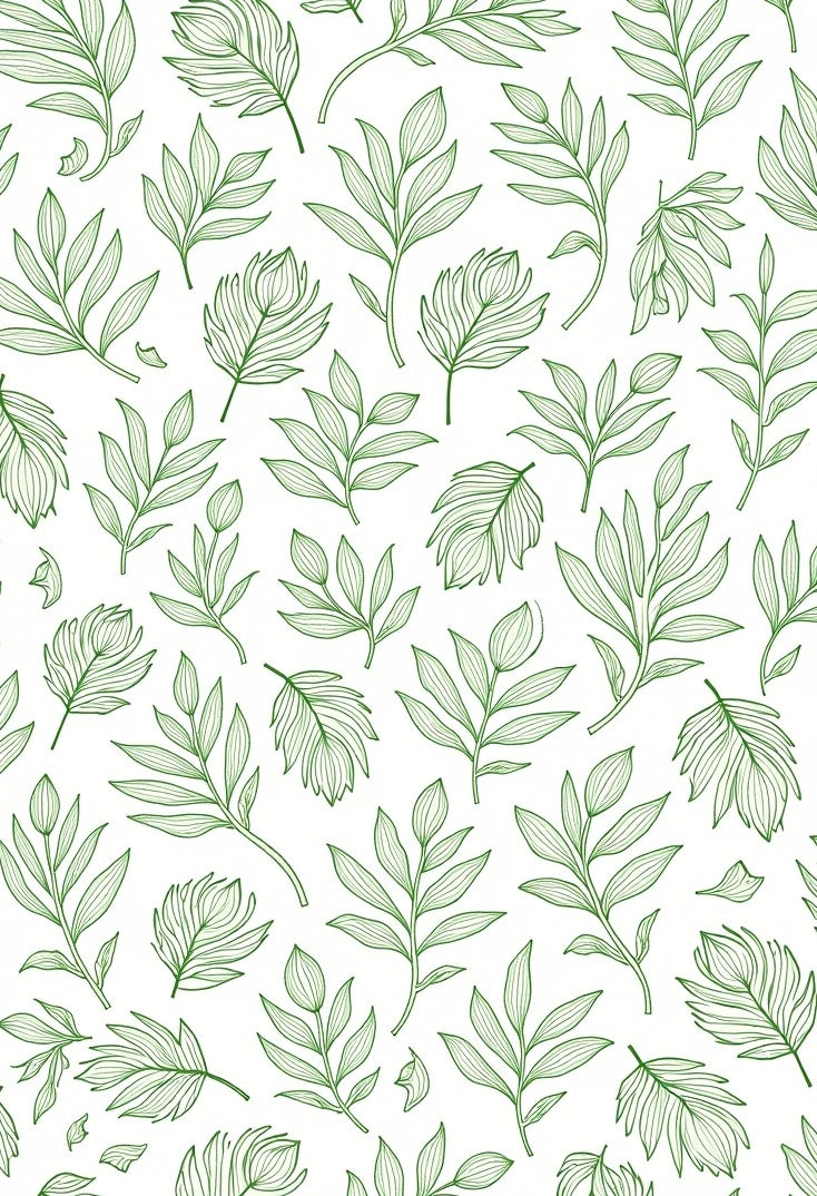 Abstract Paisley Swirl with Cascading Botanical (Green) - ODIKA