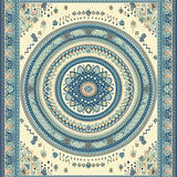 Braided Heritage Vintage Spiral Medallion Blue Beige Tones(Ivory)