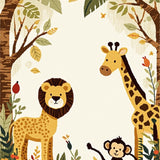Beige Jungle Explorer Kids Friendly Lion Giraffe Monkey Artistic(Beige)