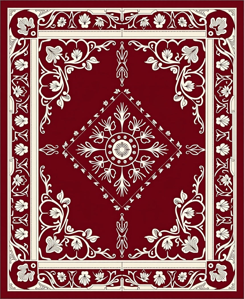 Baroque Garden Lattice with Ornate Blooming Vines (Red) - ODIKA