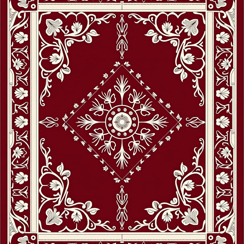 Baroque Garden Lattice with Ornate Blooming Vines (Red) - ODIKA