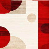 Artistic Washable Area Rug with Contemporary Red and Ivory Abstract Design(Red)