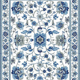Modern Blue and Grey Floral Area Rug(White)