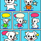 Friendly Puppy Adventure Scene Floor with Comic Strip Style(Blue)