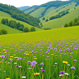 Pastoral Meadow Wildflower Harvest Valley Tranquil Scenic Landscape(Green)