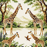 Animal Area Adorned with Majestic Giraffes and Nature Motifs(Beige)