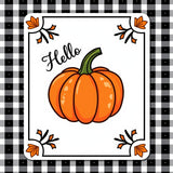 Farmhouse Entry Pumpkin Greeting Doormat Rustic Plaid(Orange)