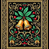 Victorian Christmas Bells with Holly Swirls and Baroque Scrollwork(Black)