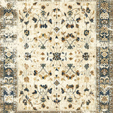 Geometric Botanical Symphony Area With Distressed Vintage Charm(Beige)