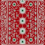 Folk Starburst Medallion Interlocking with Winter Botanical Scrolls(Red)