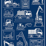Construction Vehicle Blueprint Style Decorative with Technical Drawings(Blue)