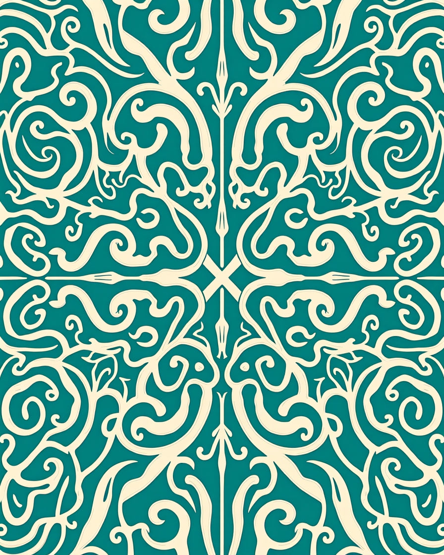 Intricate Nautical Waves with Interlocking Swirls and Flourishes (Teal) - ODIKA